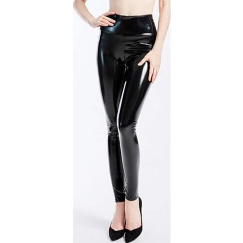 SALSPOR Womens Black Leather Pants High Waist Leather Stretch Leggings Female Fashion Shiny PU Leggins