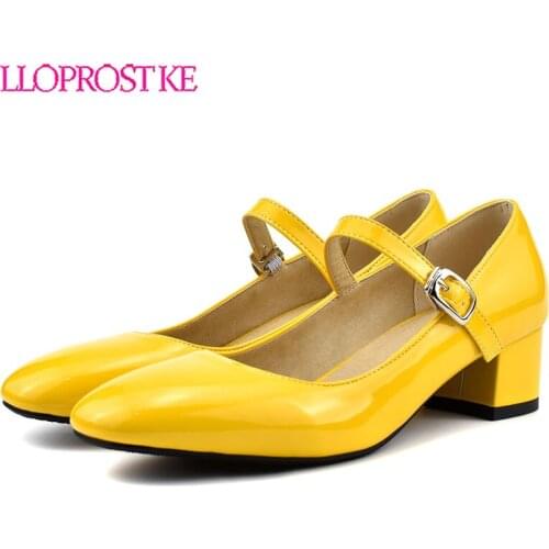 Lloprost ke New Arrivals 2020 Plus Size 34-48 Mary Janes Pumps Woman Shoes Patent Leather Buckle Strap Summer Pumps Lady Shoes