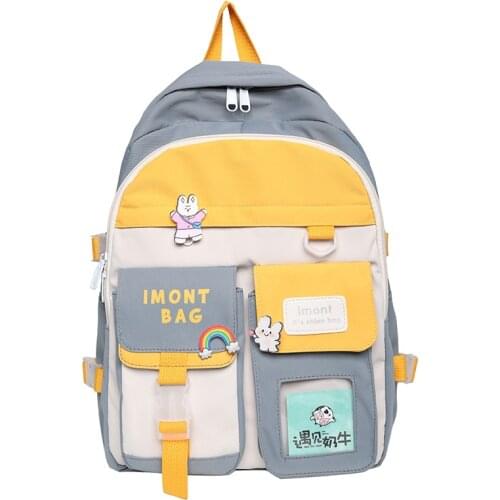 Book Backpack Travel Women 2021 Shoulders Bag New Contrast Color Kawaii Pendant Embroidery Letters Cute School Bag for Girls