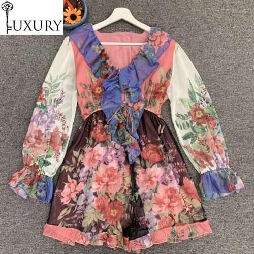 Jumpsuit High Shorts Quality 2020 Summer Casual Playsuit Ladies Elegant Flower Print Drawstring Waist Long Sleeve Jumpsuits