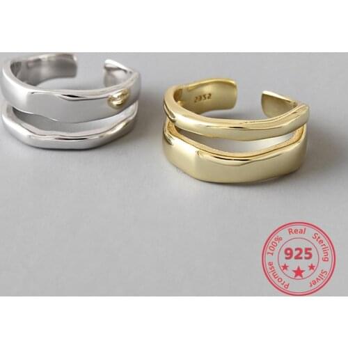 BITWBI S925 Sterling Silver Rings Gold Double Layer Female Finger Ring Silver 925 Opening Adjustable Ring Ladies Fine Jewelry