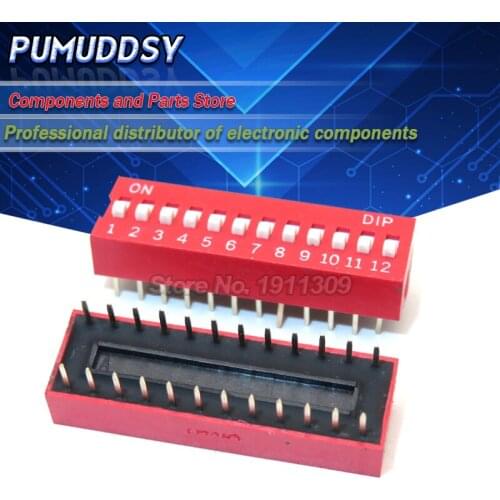 10PCS DIP Switch 12 bit Way 2.54mm Toggle Switch Red Snap Switch Wholesale Electronic