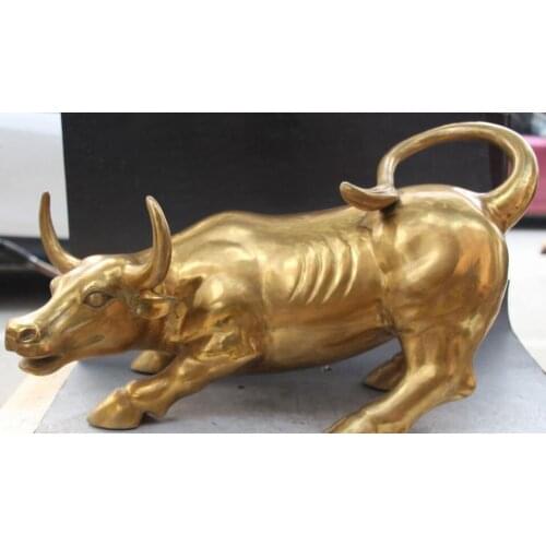 22" Chinese Feng shui Bronze Carving Cattle Oxen Bull Bullfight Animal Statue