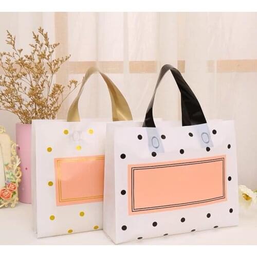 50pcs Thick Large Plastic Bags 27x27cmWhite Round Dots Pink Shopping Jewelry Packaging Bags Plastic Gift Bag With Handle