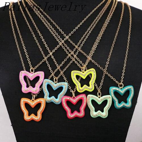 8Pcs Dainty Enamel CZ Butterfly Pendant Necklace for Women Party Statement Charm All Colors Style Fashion Necklace Jewelry Gifts