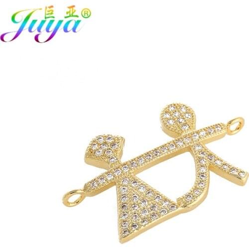 Juya DIY Jewelry Fittings Micro Pave Zircon Friendship Boy and Girl Charm Connectors For Women Girls Bracelets Necklace Making