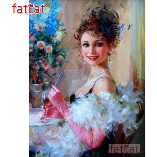 FATCAT Noble woman 5d DIY Diamond Painting Full Square Round Diamond Embroidery Sale Mosaic Abstract Girl Needlework AE1454