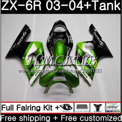 +Tank For KAWASAKI NINJA ZX600 ZX636 ZX-6R 2003 2004 56HC.8 ZX 636 6 R 600CC ZX-636 green black ZX6R 03 04 ZX 6R 03 04 Fairing