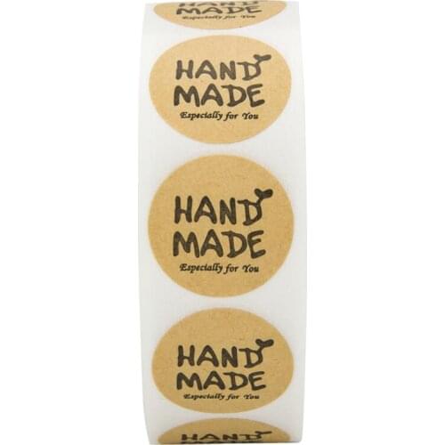 Free Shipping - 2.5CM Round Natural Kraft Handmade with "HANDEMADE WITH LOVE" Stickers, 500 Labels Per Roll