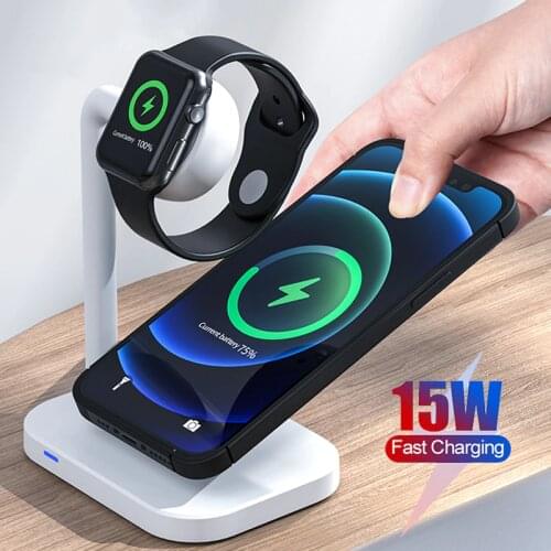 15W Quick Charge 3.0 Wireless Charger Pad Smart Phone 2 in 1 Fast Charging For iPhone 12 11 Pro Max Apple Airpods Watch 6 5 4 3
