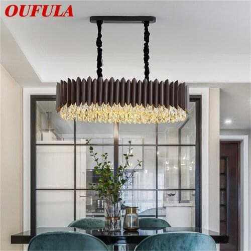 OUFULA Black Chandelier Rectangle Lamp Fixtures Postmodern Luxury Pendant Light Home LED Decorative for Living Dining Room