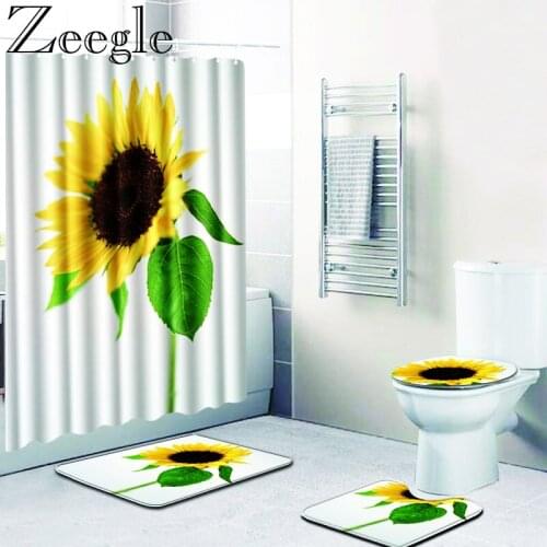 Floral Printing Bath Mat Non-slip Shower Room Floor Mat Microfiber Toilet Rug Waterproof Shower Curtain Set U-Shaped Toilet Rug