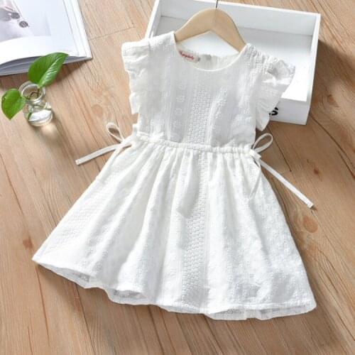 Girl Child Dress 2021 Summer New Sweet Frill Solid Embroidery Sleeveless Vest Skirt