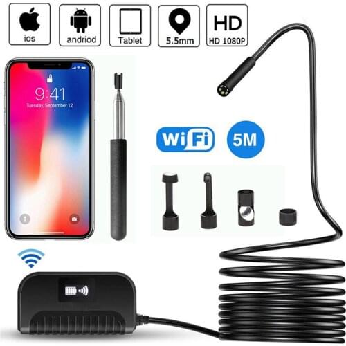 5.5mm 5MP 1080P Wireless WIFI Endoscope Inspection Borescope Camera 3in1 hd Otoscope for android and ISO