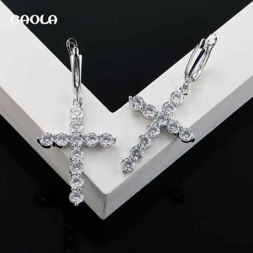 GAOLA Silver Colour Cross Earrings Gothic Punk for Womenearings Fashion Jewelry Cubic Zirconia Shiny Jewelryсережки необычные