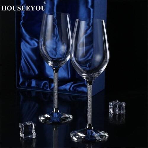 HOUSEEYOU Wedding Wine Glasses 360/470ML Glasses Goblet Crystal Luxury Party Wine Glass Cup Tumbler Decorations Gift Box Design