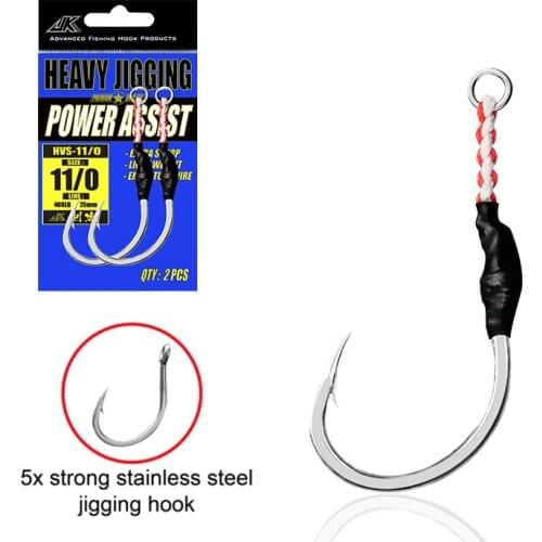 JK HVS 7/0 9/0 11/0 13/0 5X Strong Carbon Steel Jigging Barbed Single Fishhook Set Sea Fishing Power Assist Hook Saltwater
