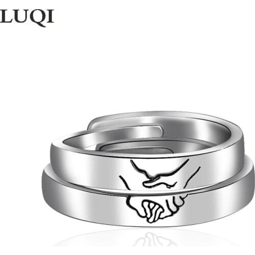 Fashion couple S925 silver-plated hand-in-hand personality adjustable ring Love anniversary gift QJ021