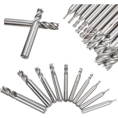 10Pcs High Speed Steel Straight Shank 4 Flute End Mill CNC Cutter Drill Bit Tool 1.5/2/3/4/5/6/7/8/9/10mm End Mill Set