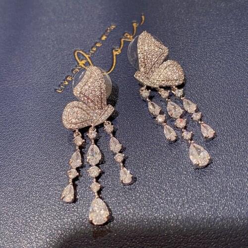 Korean Pop Pink Butterfly Tassel Earring Cubic AAA Zircon Banquet Party Girl For Women Charms Jewelry Moda 2021