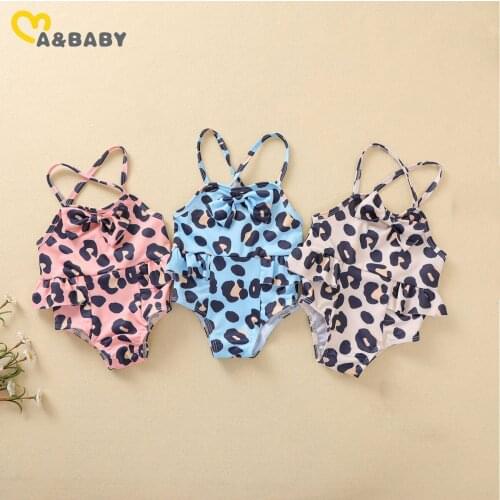 Ma&Baby 0-3Y Summer Toddler Newborn Infant Baby Girls One Piece Swimwear Leopard Ruffles Bow Swimwear Bathing Suit Beachwear