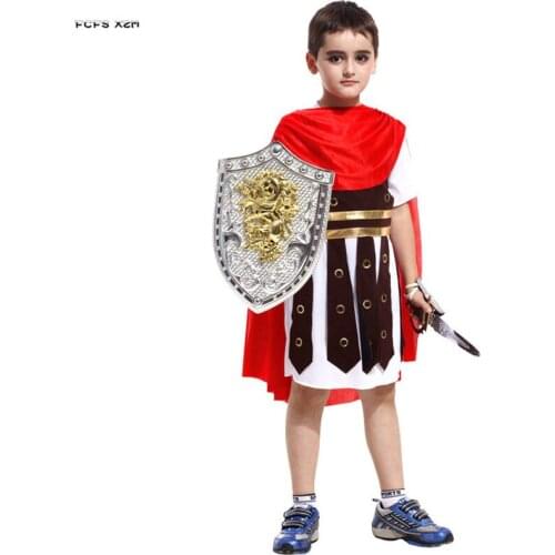 M-XL Boys Knight of ancient Rome Warrior Cosplay Children Kids Halloween Spartan Gladiator Costumes Carnival Purim Party dress