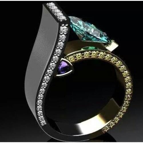 Milangirl Stylish Color Geometric Irregular Ring for Women Cubic Zirconia Inlay Modern Hippie 6 Finger Rings Jewelry