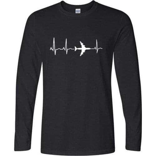 Men Plane Funny Print T-shirt Casual Style Cotton Long Sleeve O-Neck T Shirt Funny Tee Mans Top Clothing Loose Size