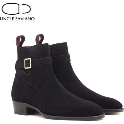 Uncle Saviano Chelsea Winter Black Mens Work Boots Shoes Fashion Designer Shoes Men Add Velvet Cow Suede Business Formal