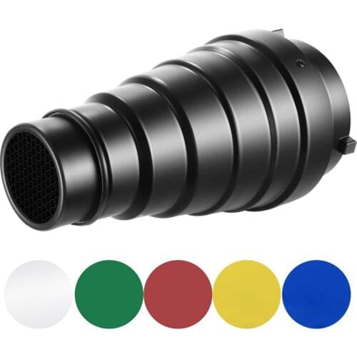 Neewer Medium Aluminium Alloy Conical Snoot Kit with Honeycomb Grid and 5 Pieces Color Gel Filters for Bowens Mount Studio