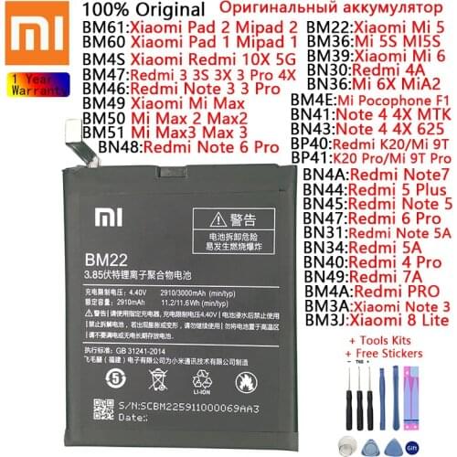 Original Battery For Xiaomi Redmi Note 3 3S 3X 4A 4 Pro 4 4X 5 5A 5 Plus 6 Pro 7A K20 Pro Mi 8 Lite 9T Pro Max 2 3 Mipad 1 2