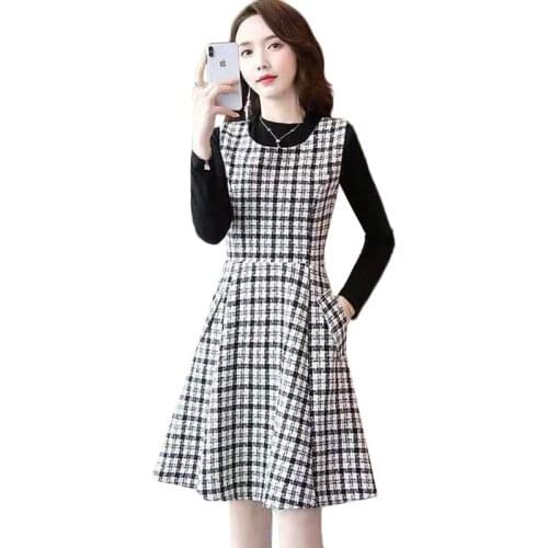 Autumn Winter Woolen Vest Dress Women New Fashion Plaid Slim Plus Size Sleeveless Elegant Womens Dresses Vestidos S-3XL AH396