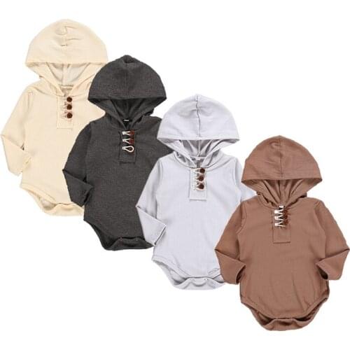 Autumn Infant Baby Girls Boys Jumpsuit Long Sleeve Solid Print Hoodie Kids Bodysuit Jumpsuit