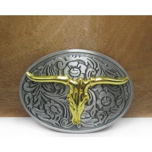 BuckleClub retro western bull head belt buckle jeans gift belt buckle FP-03168 PEWTER FINISH 4cm width loop drop shipping
