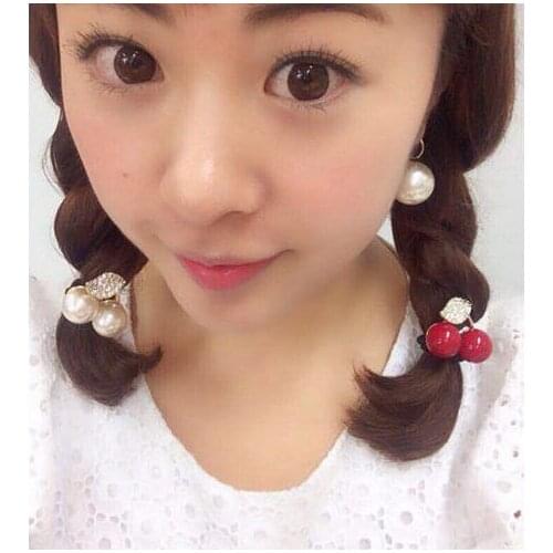 100pcs/lot Red White Simulated Pearl Crystal Leaf Cherry Rubber Elastic Hair Bands Girls Hair Accessories