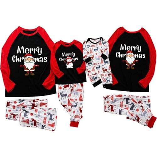 Family Look Christmas Elk Printing Long Sleeve Round Collar Tshirt Tops and Pants Family Set Mom And Baby Matching Clothes