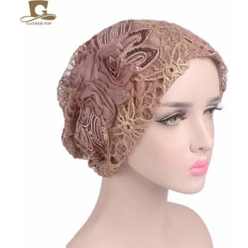 NEW Fashion Lady Luxury Sequined Flower Slouchy Baggy Hat Beanie Skull Wraps Wrinkle Cap For Cancer Hair Loss Caps Bonnet