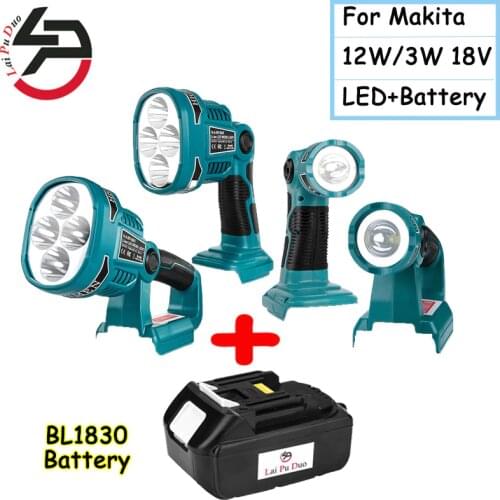 3W/12W 18V Pistol/Portable Spotlight Work LED Torch Warning Lamp Flashlight BL1830 Li-Ion Battery USB Outdoor Light For Makita