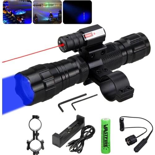 Tactical 1 Mode Q5 LED WF-501B Blue Hunting Flashlight Torch Weapon Gun Light+Remote Switch+Rifle Scope Mount+18650+USB Charger
