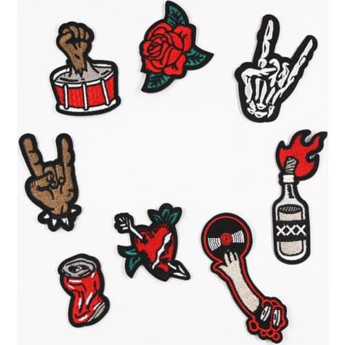 Rock Flower Fabric Embroidered Patch Cap Clothes Stickers Bag Sew Iron On Applique DIY Apparel Sewing Clothing Accessories BU171