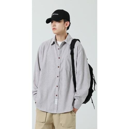 Dxr209 Streetwear Fashion Trendy Men Corduroy Shirts Retro Casual Outwear Patchwork Loose Handsome Youth Daily All-Match Clothes