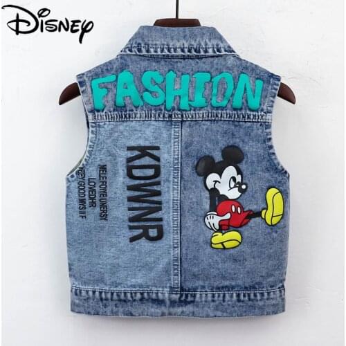 Disney Spring Fashion New 2021 Cartoon Mickey Mouse Girls Simple and Comfortable Denim Vest Jacket