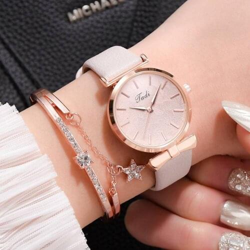 2pcs Set Top Style Fashion Womens Luxury Leather Band Analog Quartz WristWatch Ladies Watch Women Dress Reloj Mujer White Clock