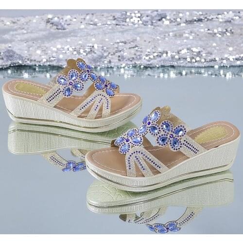 Woman Sandals Shoes Slippers Summer Wedges Pumps High Heels Slip On Bling Crystal Fashion Gladiator Flip Flops