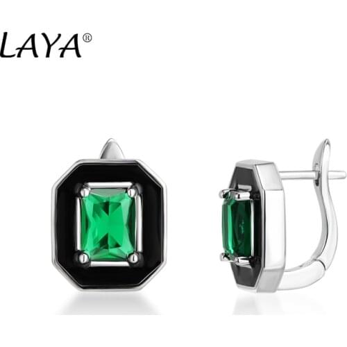 925 Sterling Silver Fashion New Style Synthetic Green Crystal Black Enamel Clip Earrings For Womens Wedding High Quality Jewelry