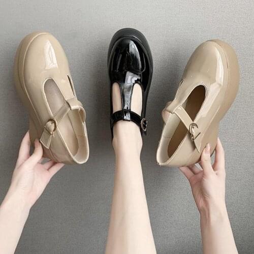 Shoes womens flat shoes round head clogs thick soled leather with casual womens vulcanized high heels single shoes 35-39