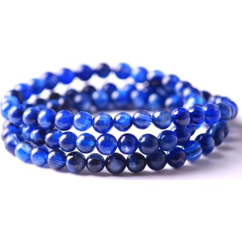 Genuine Blue Natural Kyanite Gemstone Crystal Round Bead Stretch Three Times Bracelets For Women 7mm