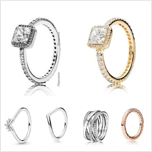 Original 925 Sterling Silver Four Claw Timeless Elegance With Crystal Rings For Women Wedding Party Gift Fashion Jewelry