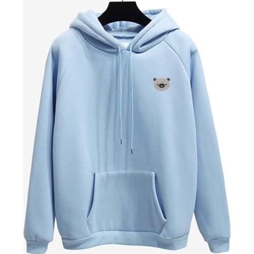 ZuoLunOuBa Winter Keep Warm Casual Women Hoody Sweatshirt Hot Rhinestone Grey Little Bear Avatar Harajuku Pullover Female