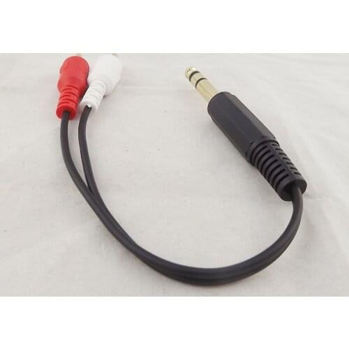 1pc Gold 6.35mm 1/4" Male Stereo To 2 RCA Phono Male Plug Adapter Audio Y Cable 20cm